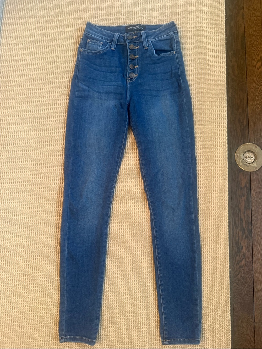 Just Black High-Rise Button-Fly Indigo Skinny Jeans